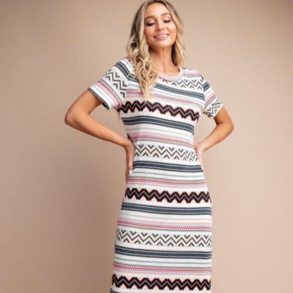 Oatmeal Multi-Stripe Midi Dress